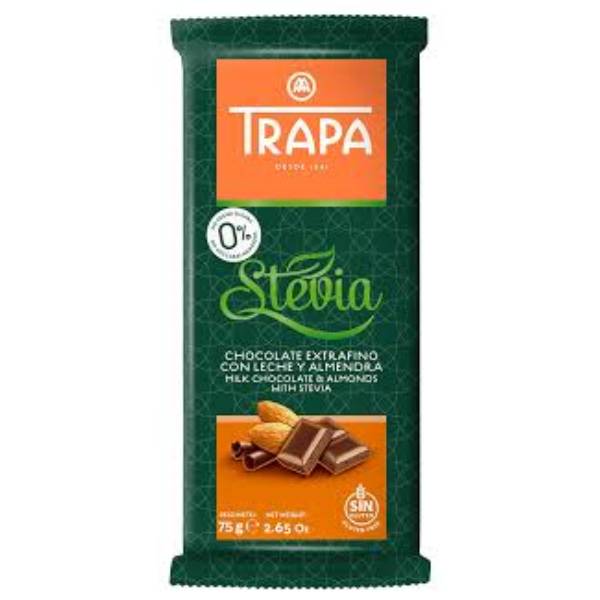 Млечен шоколад с бадеми и стевия Trapa 75гр.